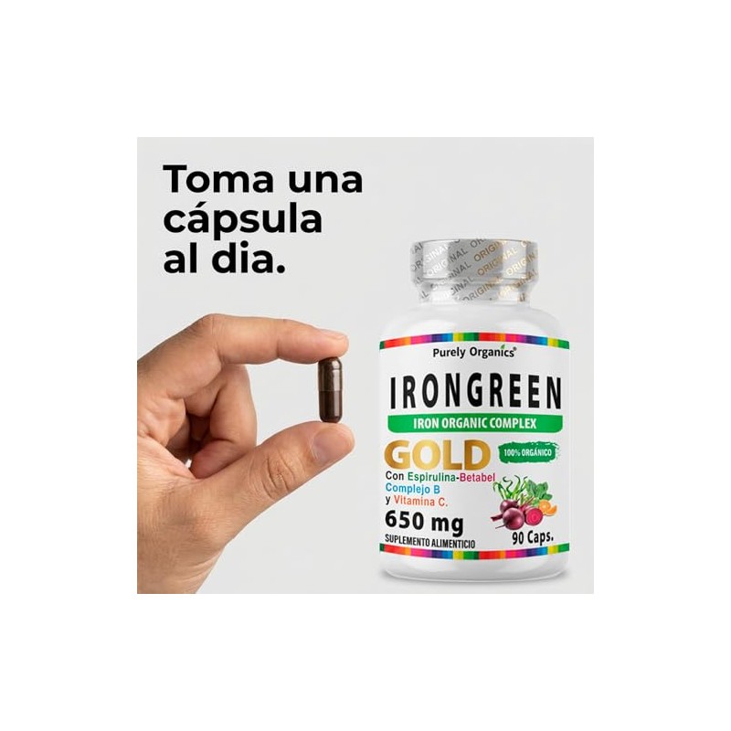 Irongreen Hierro Suplemento Bisglicinato Vitamina Complejo Betabel Espirulina Espinaca Bioperine