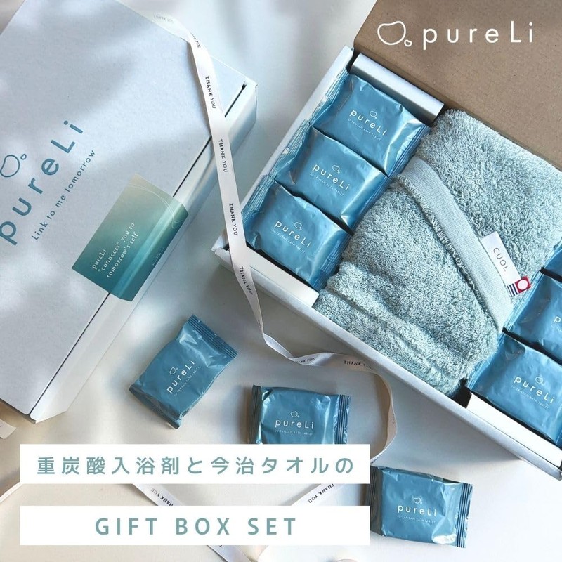 【ギフト用】pureLi ピュアリ 重炭酸 入浴剤 6個 と 今治フェイスタオルのギフトセット 炭酸 入浴剤 プレゼント