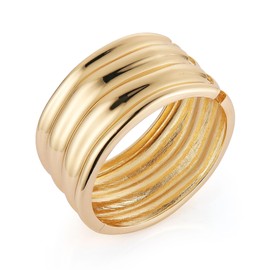 HZMAN 7.0Inch Chunky Bracelets for Women Thick Wide Bangle Bracelet High Polished Irregular Open Hinge Wrist Cuff Bracelet Jewelry Gift (Gold)