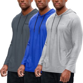 DEVOPS Men's 3 Pack Hoodie Long Sleeve Fishing Hiking Running Workout T-shirts (Large, Charcoal/Blue/Gray)