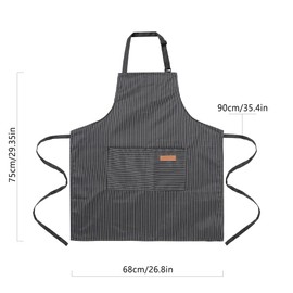 ARBINSON 2 Pack Cooking Aprons Adjustable Bib Apron for Women with 2 Pockets, Kitchen Restaurant Men Chefs Aprons (Beige/Black Stripes)