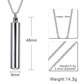Cupimatch Cinerary Casket Locket Couple Pendant Necklace Chain, Stainless Steel Ashes Keepsake Urn Love Memory Necklace