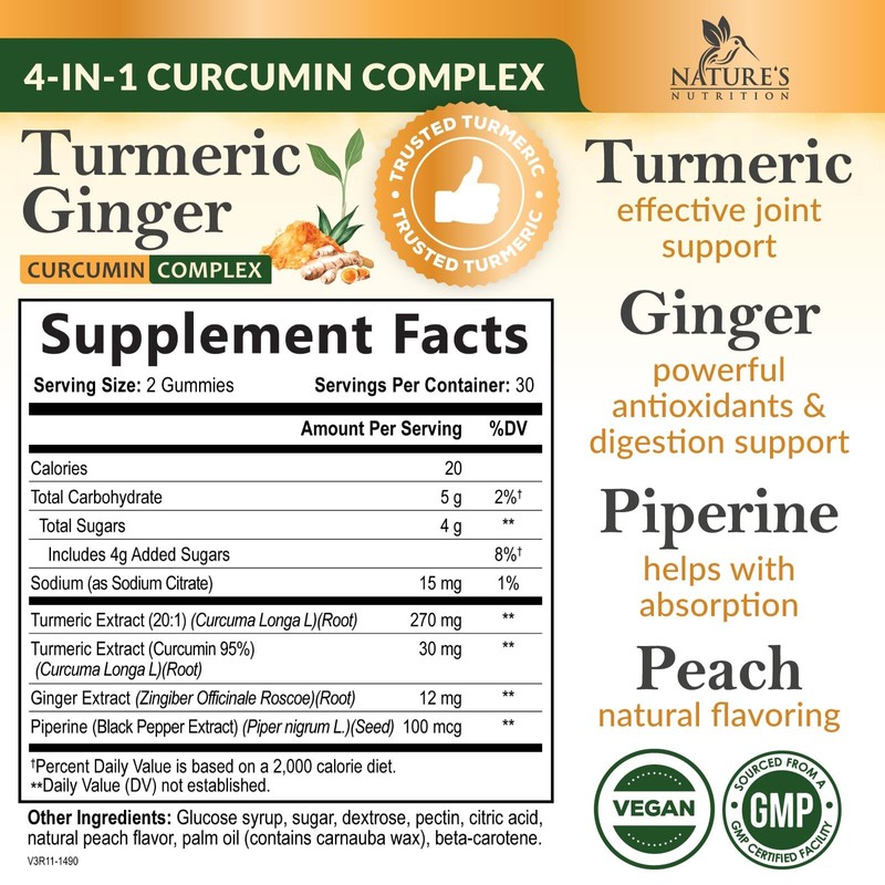 Turmeric Gummies with Black Pepper & Ginger for Best Absorption,