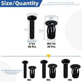 Glarks 60pcs M5 Jack Nut and Flat Head Phillips Machine Screws Kit, Black, Carbon Steel, Household and Light-Duty Applications