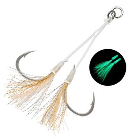 OCEAN CAT Butterfly Glow Assist Fishing Hooks Jigging Jigs Slow Fast Fall Hooks Stainless Steel Circle Hooks Size 2/0 3/0 4/0 5/0 6/0 (Yellow, 2/0 (1Packs))