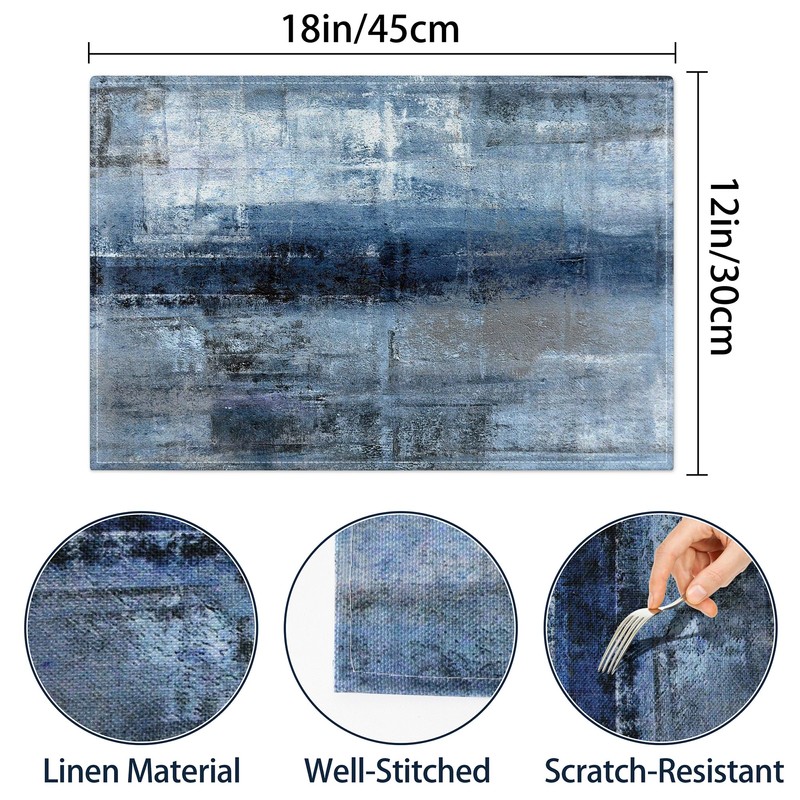 Blue and Gray Placemats Washable, Linen Rectangular Place Mats Set