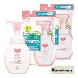 Cow Brand Facial Cleanser, Additive-free, Foaming Facial Cleanser, Body, 6.3 fl oz (160 ml), 1 Piece + Refill 4.5 fl oz (140 ml), Set of 2 + Kunutonn Original Logo H Towel Included