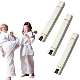 Hachera Pack of 3 Karate Belts, White Children, Taekwondo Belts, Professional, Karate Belt, White, 260 cm, Martial Arts Sports Belt, for Karate, Judo, Taekwondo, Jujutsu, Kickboxing, Ninjutsu (White)