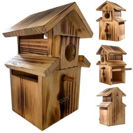 Bird House for Bluebird, Finch, Wren, Chickadee, Tree Swallow, Wild Birds, Woodpecker, Outdoor Nesting Box, Easy-to-Open (Brown)