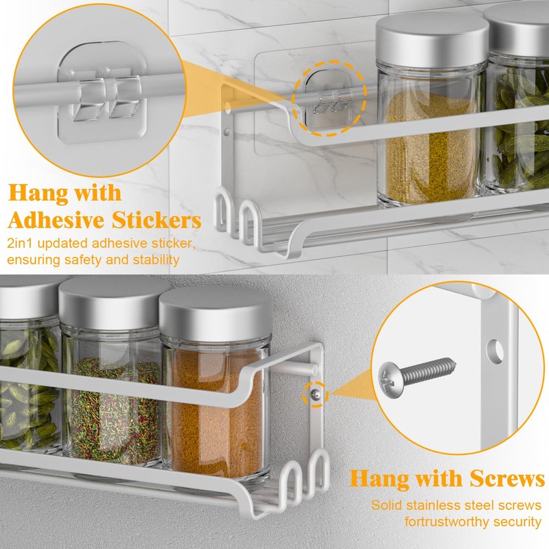 LUCYCAZ 2 Pack Wall Mounted Spice Rack with 8 Hooks,