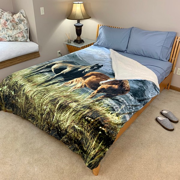 Sacred Thread Fleece Blanket 79”x95”, South Western Blankets, Reversible Mexican