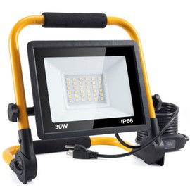 ORHOMELIFE 30W 3000LM LED Work Light, 300W Equivalent 6000K IP66 Waterproof Flood Lights, 13.1ft 4m Cord with Plug, Portable Led Lights for Job Site Car Inspection Workshop Garage, Construction Site