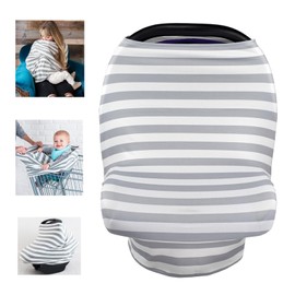 MOSU Cobertor de Enfermería Transpirable y Funda para Asiento de Automóvil para Bebés, Cobertor de Enfermería Multiusos para Lactancia Materna - Rayas Grises y Blancas