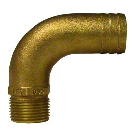 Groco FFC-500 GROCO 1/2" NPT x 3/4" ID Bronze Full Flow 90&deg; Elbow Pipe to Hose ...