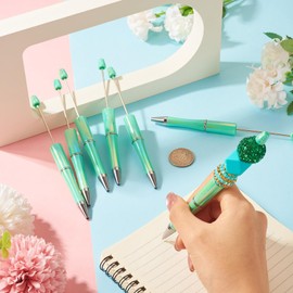 Bestewelry 10Pcs Plastic Beadable Pens Pale Green 1MM Black Ink Beaded Pens Sparkling Gradient UV Coating Ballpoint Pens for DIY Present Crafts Office School Supplies Party Favor