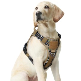 rabbitgoo Dog Harness Medium Sized No Pull, Tactical Service Pet Vest with Molle and Control Handle, Adjustable and Reflective Military Harness for Easy Walking and Training, Brown camo, M