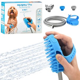 Aquapaw Dog Bath Brush Pro & Dog Shower Attachment - Large Silicone Rubber - Sprayer & Scrubber in One with 8ft Hose Attachment & Shower Wand for Bathing - Pet Bath Supplies