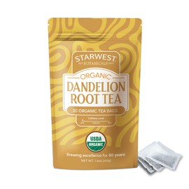 Starwest Botanicals Organic Dandelion Root Tea - Cleansing Herbal Tea, Caffeine Free, Natural Elimination Support, String Free Sachets, USDA Organic Dandelion Root Roasted, Non GMO - 20 Tea Bags