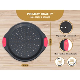 12 Inch Pizza Crisper Pan Set of 2 Non-Stick Perforated Pizza Tray for Crispy Crust, Heat-Resistant Carbon Steel Pizza Baking Pans, Dishwasher Safe Pizza Oven Trays for Even Heating & Air Circulation