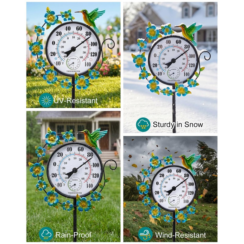 Outdoor Thermometer Waterproof Hummingbird Outside Thermometer Hygrometer