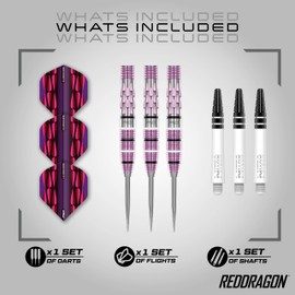 RED DRAGON Artura Shocking Pink 24 Gram Premium Tungsten Darts Set with Flights and Stems