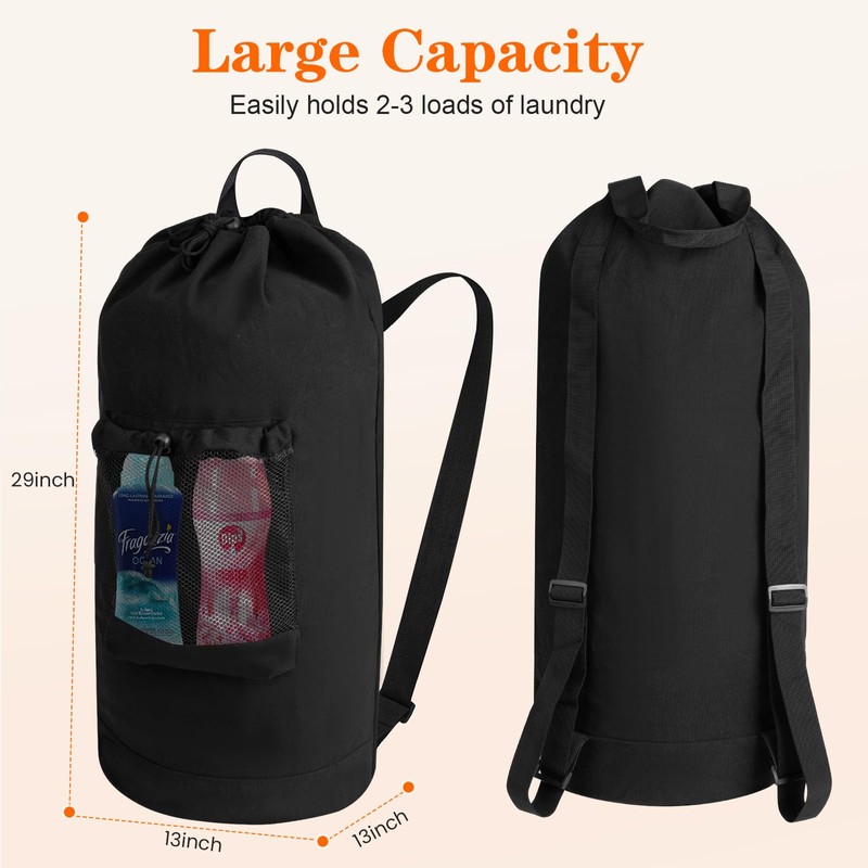 Canvas backpack laundry bag, laundry backpack with shoulder straps and