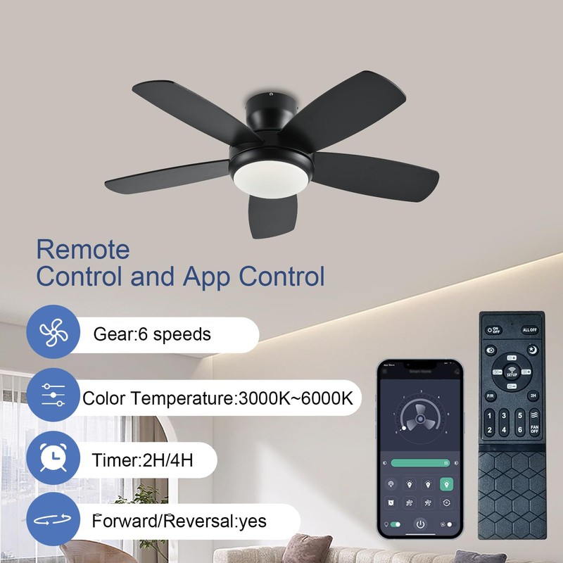 KNUN 42 Inch Ceiling Fan with Light and Remote/App Control,