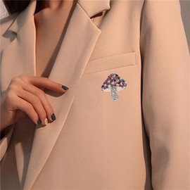 Mushroom Brooch Crystal Rhinestone Colorful Sparkle Mushroom Brooch Pin Badge Created Rhinestone Floral Brooch Classic Shining Brooch for Party Dance Wedding Banquet for Elegant Women Girl Silver Tone