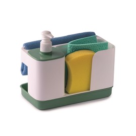 Snips, Soap Dispenser with Sponge and Glove Holder, White Green, 21 x 12 x 18 cm, 400 ml, Kitchen Organiser, Made in Italy