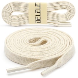 DELELE Flat Waxed Cotton Shoelaces: 55 inch Beige Wax Shoe Laces for Sneakers Boot 2 Pair