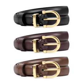 WOLADY 3 PCS Cinturón para Mujer de Piel Genuina, Cinturón Mujer, Ajustable Cinturon De Piel De Con Hebilla Dorada, Cinturón de Vestir Ajustado para Mujer para Jeans, Vestidos