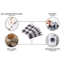 ZOLLNER Set of 5 Tea Towels 50 x 70 cm Half-Linen Graphite Checked