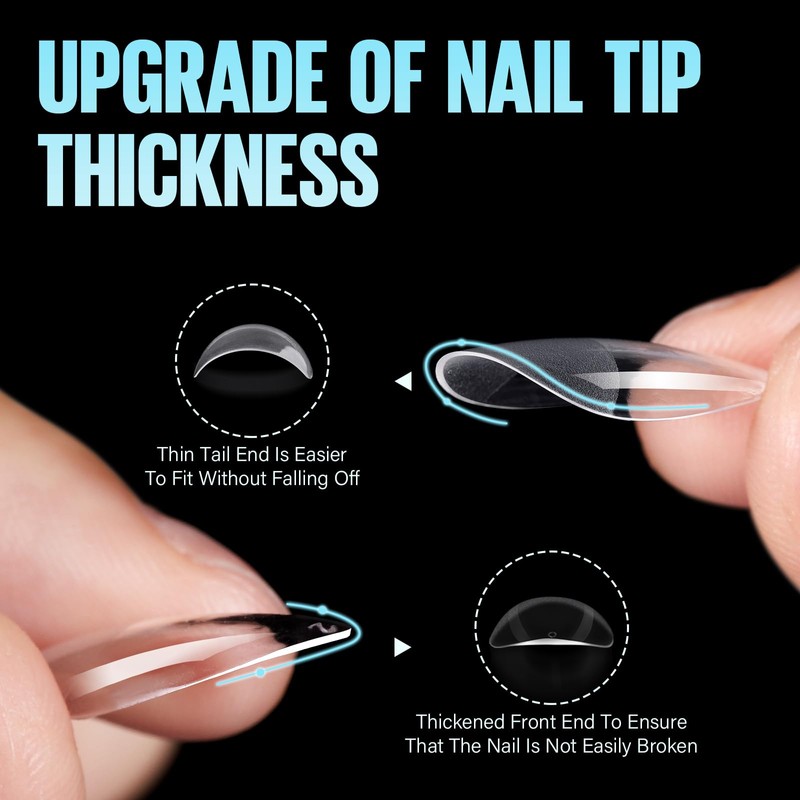 TOMICCA Medium Almond Nail Tips - Full Coverage, Soft Gel