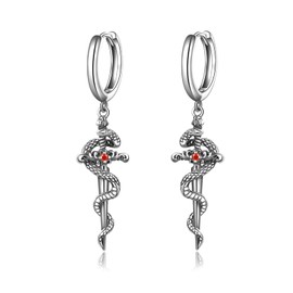 CUPENDA Sword Earrings Sterling Silver Snake Dangle Hoop Earrings Gothic Jewellery Gifts for Men and Women, Sterling Silver, No Gemstone