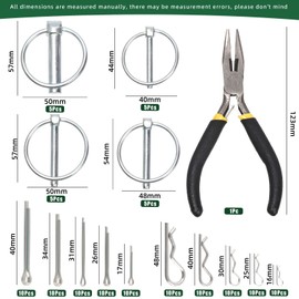Keadic 121 Pcs Zinc Plated Shaft Locking Pin and 304 Stainless Steel Cotter Pin Assortment Set with Pliers, Round Loop Wire Lock Pin Hitch Pin R Clips for Boat Bike Farm Tractors Trailers Trucks Mower