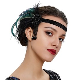 Flapper Gatsby Headband 1920s Headpiece Retro Style Roaring 20s Accessories for Costume Prom Wedding Party (Green feather)