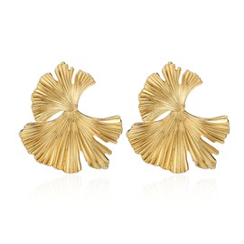 Vavhoo Ginkgo Leaf Flower Earrings Gold Geometric Statement Earring for Women Girls Gold Silver Plated Big Fashion Design Boho Drop Dangle Earrings Jewelry Gift, Metal, No Gemstone