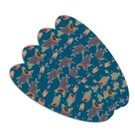 Fish Eat Fish Food Chain Pattern Double-Sided Oval Nail File Emery Board Set 4 Pack