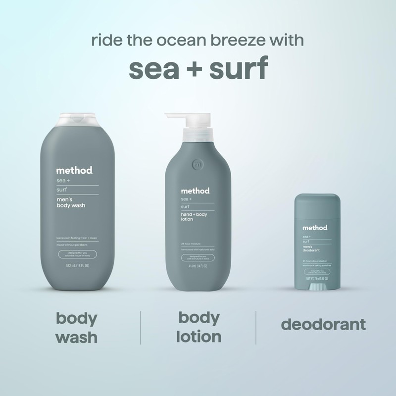 method Men's Deodorant Stick, Sea + Surf, for Sensitive Skin,