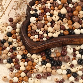 HERZONE Wooden Beads Round 6 mm 8 mm 10 mm Wooden Beads for Threading for DIY Jewellery Making (Dark Mix)
