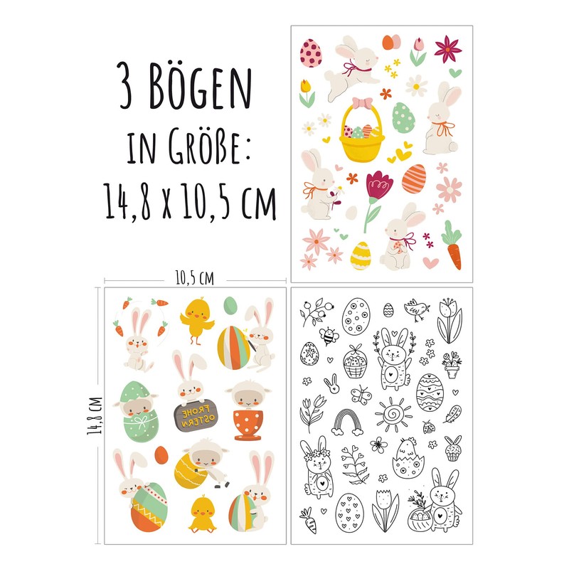 Children's Easter Tattoos, 3 Sheets Children's Tattoos, Easter Tattoos, Easter