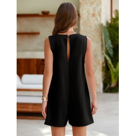 Glamaker Women's Summer Sleeveless Romper Casaul Beach Vacation Loose Shorts Jumpsuit Overalls Outfits 2025 With Pocket(Black,Large)