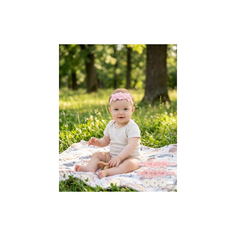 3 Diademas para Bebe Niña,moños para Bebe Rosa y Blanco