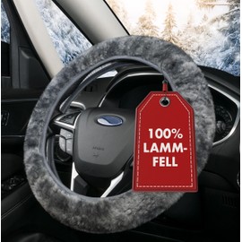 WALSER Lambskin Car Steering Wheel Cover, 100% Lambskin Steering Wheel Protection, Car Steering Wheel Cover, Car Winter Accessories, Steering Wheel Cover, Winter Steering Wheel Warmer, Grey