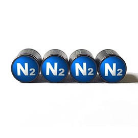 Blue N2 Nitrogen (Style 1) Tire Valve Stem Caps - Black Aluminum - Set of Four