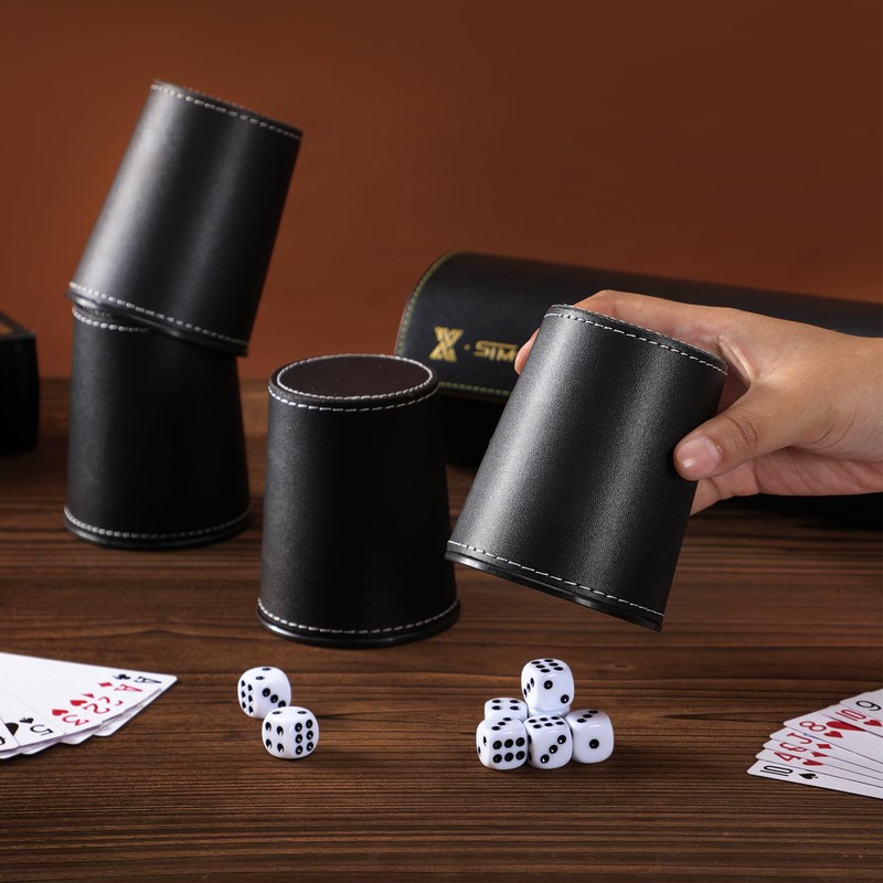 5X Dice Cup Set, PU Leather Dice Shaker Cups with