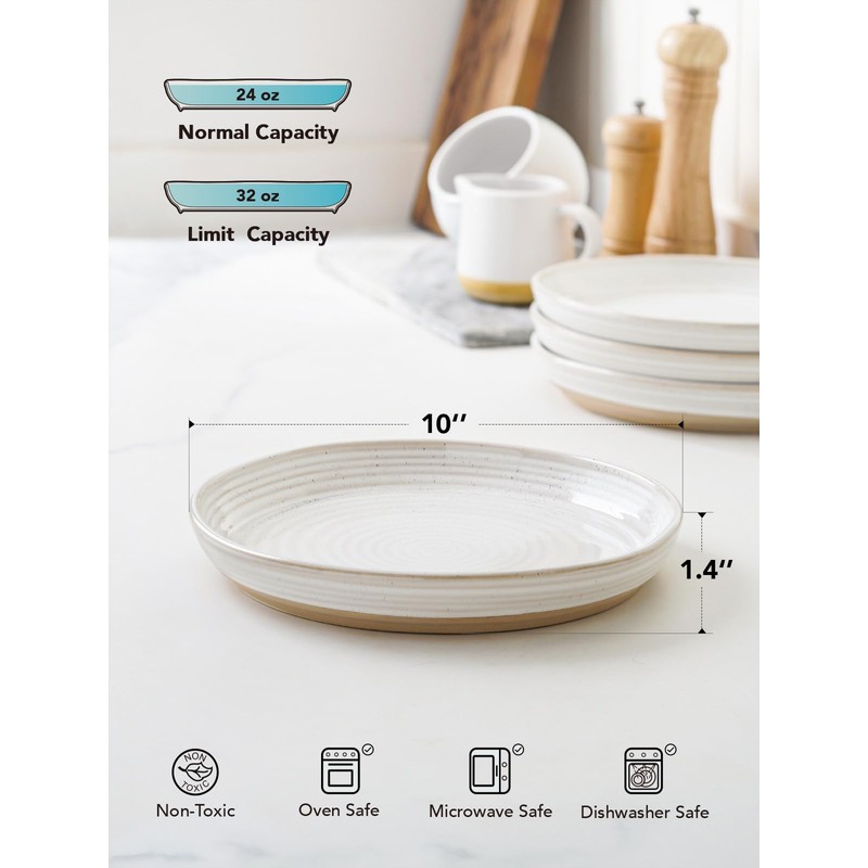 LE TAUCI Dinner Plates Set of 4, 10 Inch Ceramic