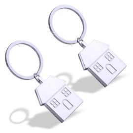 Pack of 2 Metal Key Rings with House, Silver Small Key Rings Lovers Key Ring Housewarming Gift for Friends Family Practical Key Holder for Homeowners and Owners, silver