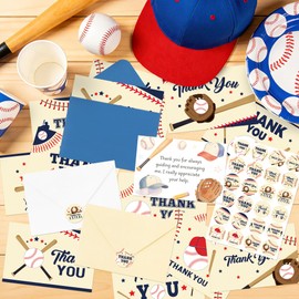 TICIAGA 72pcs Baseball Thank You Card with Envelopes and Stickers for Kids, 4x6in Sporty Greeting Card for Friends Birthday Party Favors, Baseball Coach Thank You Cards Blank Inside for School Invent