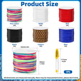 Glarks 6 Rolls 330Yards 0.8MM Nylon String for Bracelets, Chinese Knotting Cord Premium Nylon Cords Beading Thread with U-Scissors for Jewelry Making, Beading, Necklaces, Friendship Bracelets